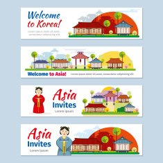 Korea japan thailand travel vector banners template set