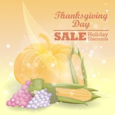 Thanksgiving sale design template with pumpkin corn grapes