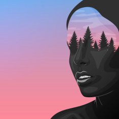 Beauty Woman with double Exposure Face