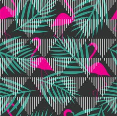 seamless flamingo vector patterns with stripes geometric ornament