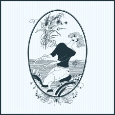 Vintage girl rides a bicycle Vector Set of illustrations Gree N3