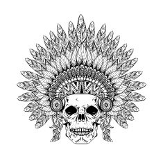 Hand Drawn Skull in zentangle Feathered War bonnet high dataile