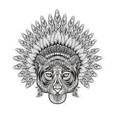 Hand Drawn patterned Tiger in zentangle style with Feathered War N2