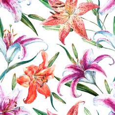 Vector tropical watercolor lilly pattern N5