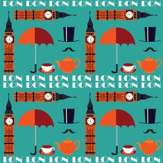 retro British blue vector seamless pattern