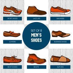 Set of Hand drawn colorful men's shoes