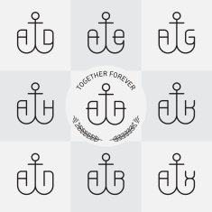 Monograms or logotype with anchor and letters Vector line icons