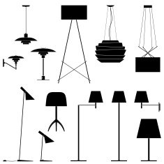 Set of different lamps Black silhouette floor table and sconce