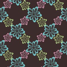 Seamless pattern of colorful flowers on a dark background
