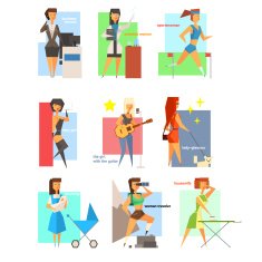 Women Lifestyle in Flat Style Vector Illustration Set N2