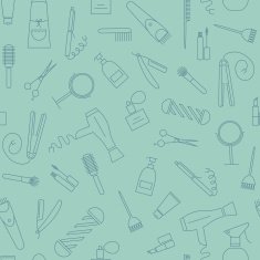 Beauty salon seamless pattern Barber shop linear icons