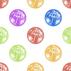 Yellow Green and Blue Beach Umbrella Pattern on White Backgroun