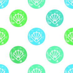 Green and Blue Sea Shell Pattern on White Background