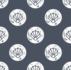 White Sea Shell Pattern on Blue Background