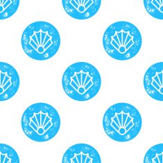 Blue Sea Shell Pattern on White Background
