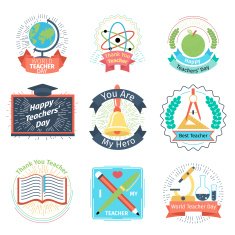 Color retro teachers day logos set N2