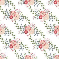 Seamless background with red flowers on a white