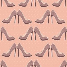 Seamless background with shoes on a pink polka dots