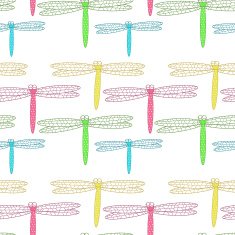 Seamless background of colorful dragonflies on a white N2