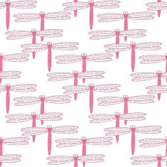 Seamless background of pink dragonflies on a white