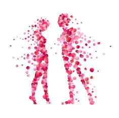 loving couple silhouettes of rose petals