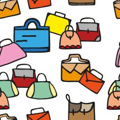 Hand-drawn colorful woman bags on white background