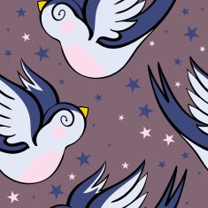 Vector Color Tattoo Swallow Seamless Pattern