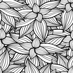 Vector Black and White Lotus Seamless Pattern