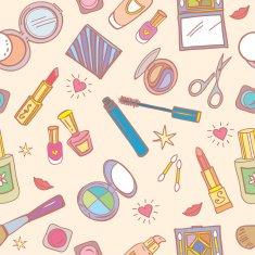 Seamless pattern with cosmetics beauty accessories hearts and N2