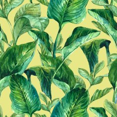 Watercolor Seamless Background with Tropical Leaves N2