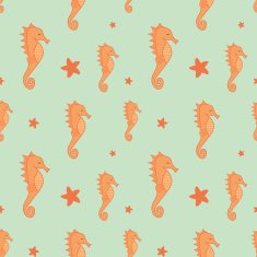 orange seahorse and starfish seamless pattern background illustration