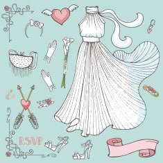 Bridal shower Dress accessories decor set Vintage vector