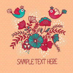Beautiful greeting card with flowers and birds