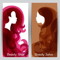 Woman silhouette with curly hair on banners for hairdressing salon N2