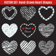 Set of hand-drawn textures heart shapes Vector illustration fo