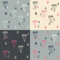 Collection of four seamless patterns with geometric diamonds and triangles