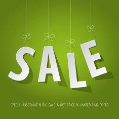 SALE paper letters on a green background