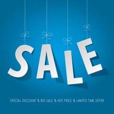 SALE paper letters on a blue background