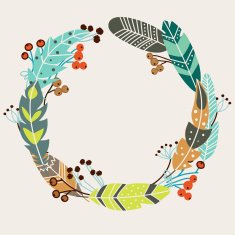 Stylish vector wreath made of vintage ethnic feathers and berries