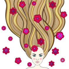 Hand drawn fashion girl like forest fairy with long hair
