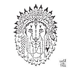 Lion in war bonnet animal illustration native american poster t