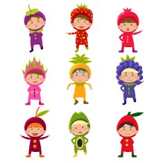 Cute Children in Fruit and Berry Costumes Vector Illustration N2