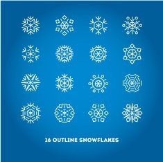 Snowflakes outline icons set for new year card interface illustration