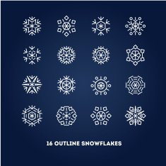 Snowflakes outline icons set for new year card interface illustration N2