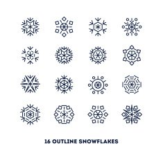 Snowflakes outline icons set for new year card interface illustration N5