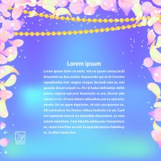 Blue texture with rose purple flowers and a garland
