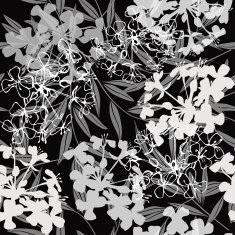 Monochrome seamless pattern of abstract flowers and leaves