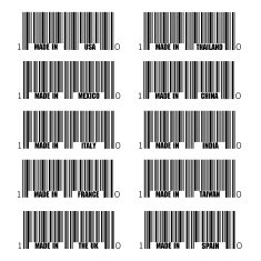 Set of black barcode Made In symbols