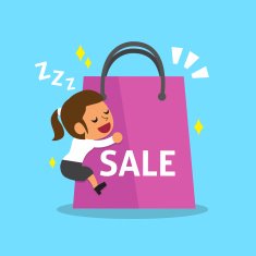 Cartoon woman and big shopping bag