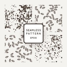 Set of vector seamless patterns with leaves flying in the